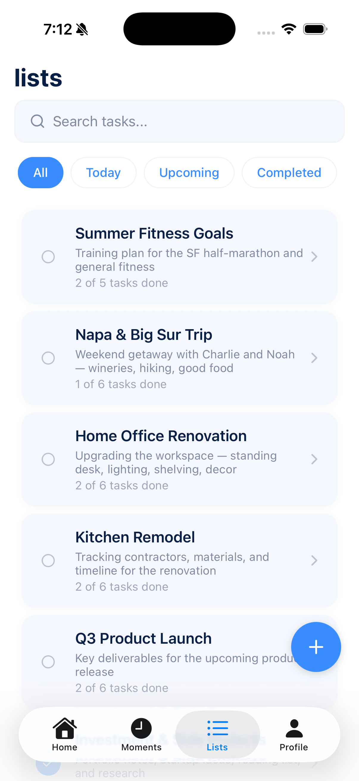 Lists screen